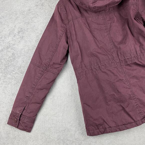 American Eagle Jacket Womens Small Burgundy Hooded Parka Utility Pockets Sherpa - Picture 8 of 16